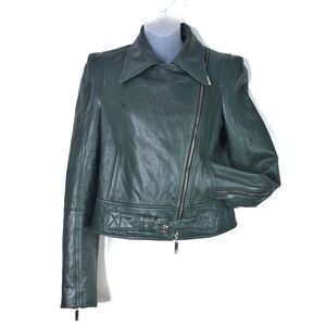 Bird by Juicy Couture Green Leather Moto Jacket